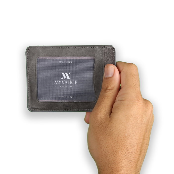 Zoozie Bags Cartera de Piel Auténtica Gris Hecha a Mano con 6 Fundas para Tarjetas, 2 para DNI, Funda para Billetes y Compartimento Secreto