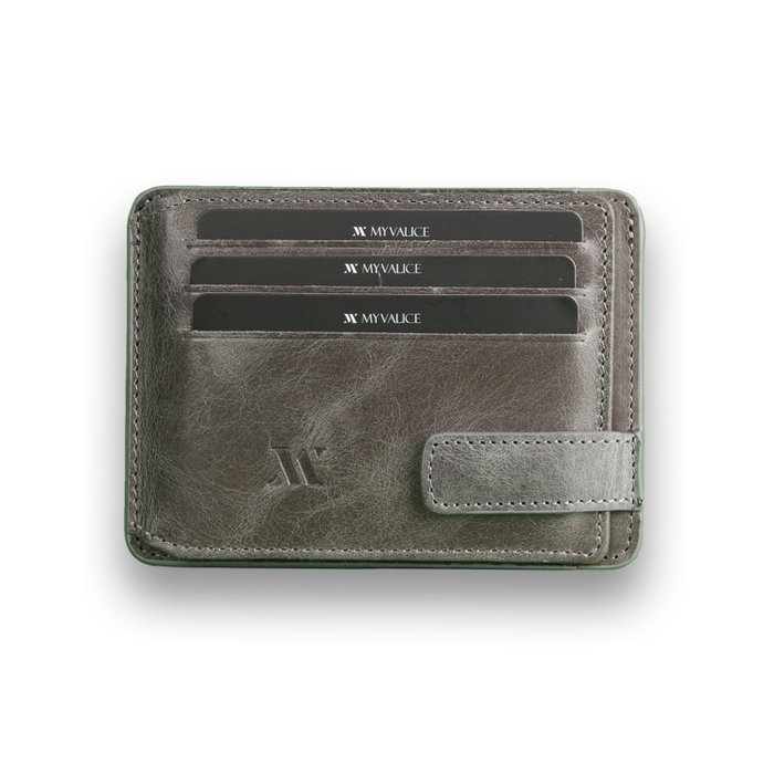 Zoozie Bags Cartera de Piel Auténtica Gris Hecha a Mano con 6 Fundas para Tarjetas, 2 para DNI, Funda para Billetes y Compartimento Secreto