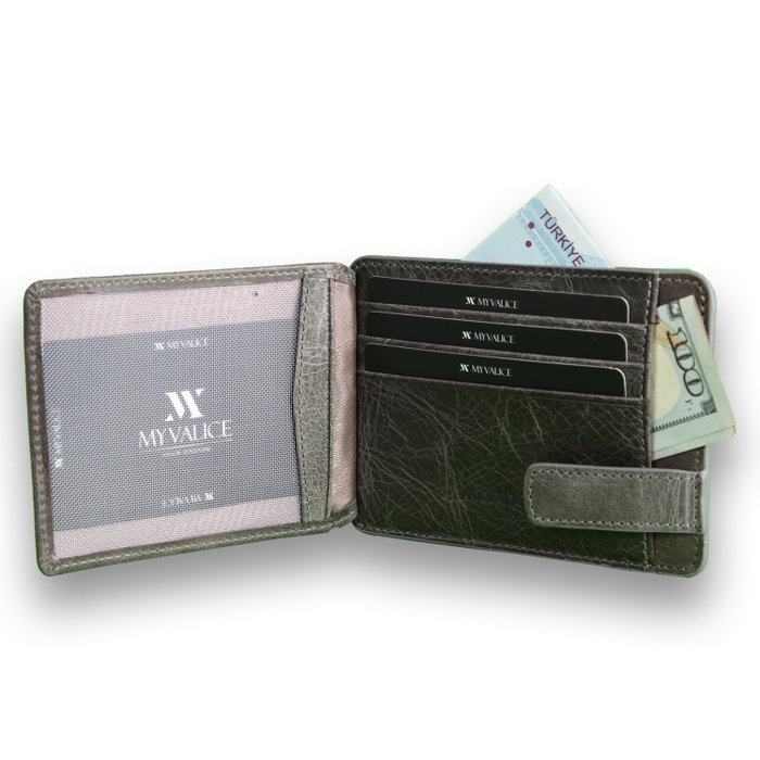 Zoozie Bags Cartera de Piel Auténtica Gris Hecha a Mano con 6 Fundas para Tarjetas, 2 para DNI, Funda para Billetes y Compartimento Secreto