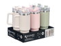 Kinvara Vaso con Pajita y Asa, Doble Capa, 1.2 Litros, Surtido Colores (Beige/Rosa/Verde), 14.5x30x10 cm (Set de 12)