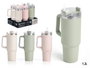 Kinvara Vaso con Pajita y Asa, Doble Capa, 1.2 Litros, Surtido Colores (Beige/Rosa/Verde), 14.5x30x10 cm (Set de 12)