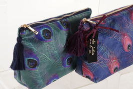 DKD Home Decor Neceser Peacock Glam Verde Lila Poliester 7 x 16 x 26 cm (4 Unidades)