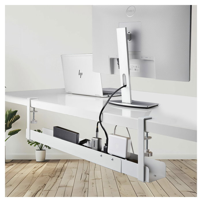 StarTech Bandeja de gestión de cables ajustable bajo el escritorio, Blanco