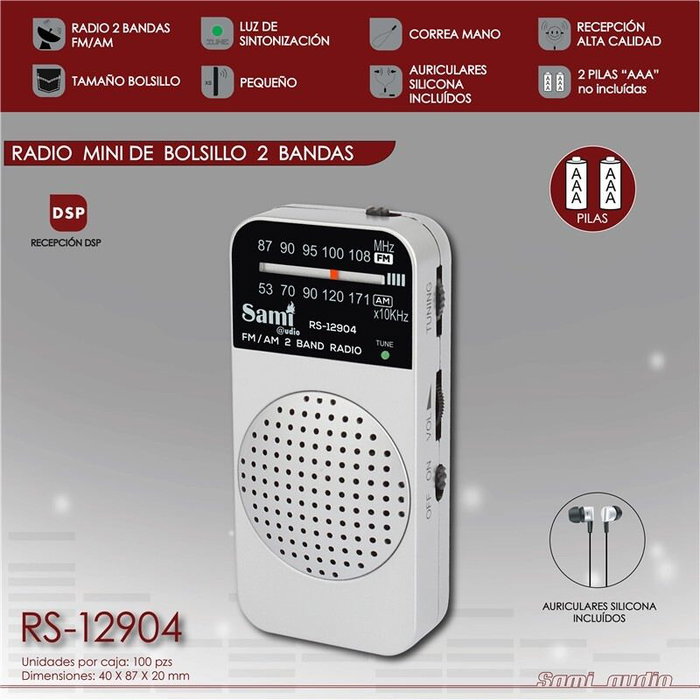 SAMI Radio Mini de Bolsillo AM/FM con Altavoz y Auriculares