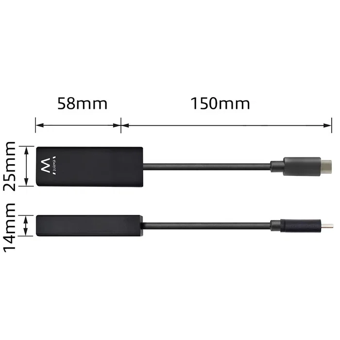 Ewent EW9828 Adaptador USB-C a Ethernet Gigabit LAN 5Gbps, USB 3.2 Gen 1, Plug & Play, Color Negro