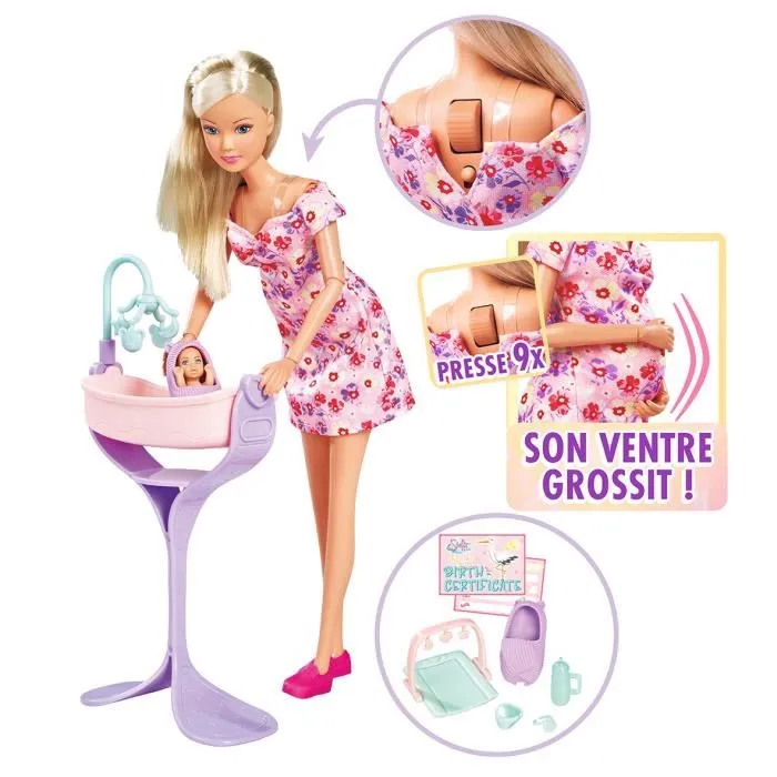 Simba Steffi Love Muñeca Mamá Embarazada 29cm con Barriga Expandible y Accesorios Bebé