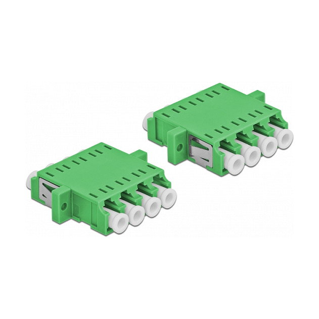DeLOCK Acoplador de Fibra Óptica LC Quad Hembra a LC Quad Hembra Monomodo, 2 Piezas, Verde