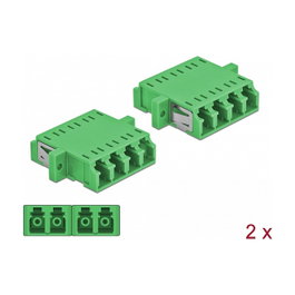 DeLOCK Acoplador de Fibra Óptica LC Quad Hembra a LC Quad Hembra Monomodo, 2 Piezas, Verde