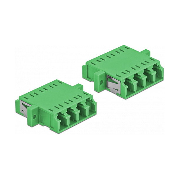 DeLOCK Acoplador de Fibra Óptica LC Quad Hembra a LC Quad Hembra Monomodo, 2 Piezas, Verde