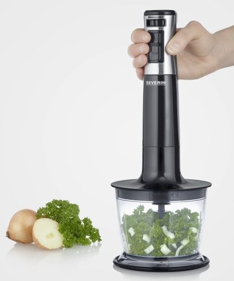 Severin SM3772 Batidora de mano 3 en 1 con picadora mini y vaso de 700ml, 600W, Negro/Acero inoxidable