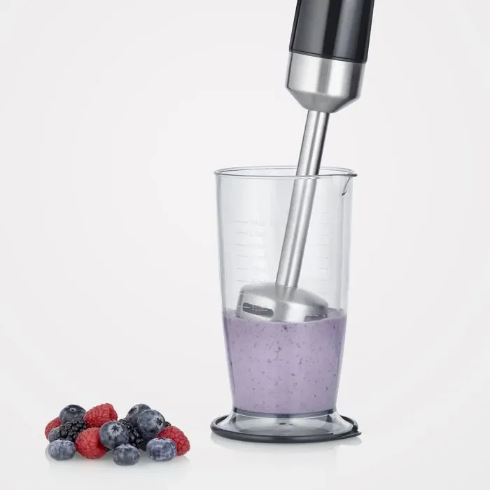 Severin Batidora de mano 3 en 1 SM3772 - 600W - Base desmontable - Picadora mini - Batidora - Vaso 700ml - Libre de BPA - Negro/Acero inoxidable