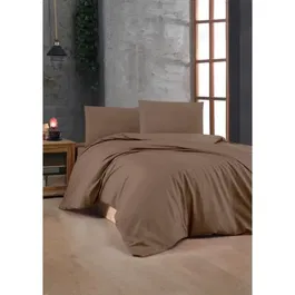 Juego de Cama 220x240 cm 2 Fundas Almohada 60x60 cm 100% Algodón Reforzado Marrón