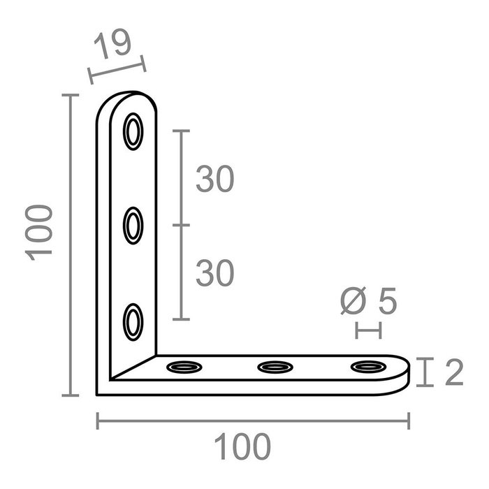 Edm Ángulo refuerzo modelo AN24 de acero inoxidable zincado 100 x 100 x 19 mm, 4 uds