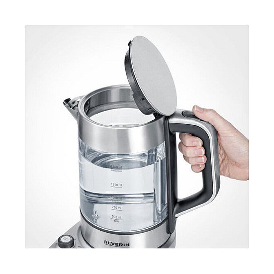 Severin Tetera Eléctrica WK 3422 Professional de Acero Inoxidable y Vidrio, 1.7 Litros, 3000W, 12 Temperaturas, Función Mantener Caliente, Apagado Automático
