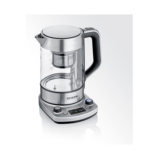 Severin Tetera Eléctrica WK 3422 Professional de Acero Inoxidable y Vidrio, 1.7 Litros, 3000W, 12 Temperaturas, Función Mantener Caliente, Apagado Automático