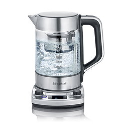 Severin Tetera Eléctrica WK 3422 Professional de Acero Inoxidable y Vidrio, 1.7 Litros, 3000W, 12 Temperaturas, Función Mantener Caliente, Apagado Automático