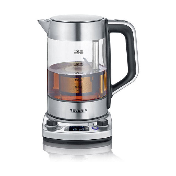 Severin Tetera Eléctrica WK 3422 Professional de Acero Inoxidable y Vidrio, 1.7 Litros, 3000W, 12 Temperaturas, Función Mantener Caliente, Apagado Automático