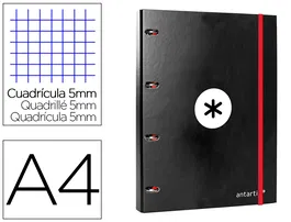 Antartik Carpeta con recambio a4 cuadro 5mm forrada 4 anillas 25mm redondas color negro 100 hojas 100 g/m²