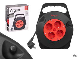 Argon Cable Enrollable 5 Metros Eléctrico 4 Enchufes 2300W Negro/Rojo 25.2x24x9 cm (Set de 6)