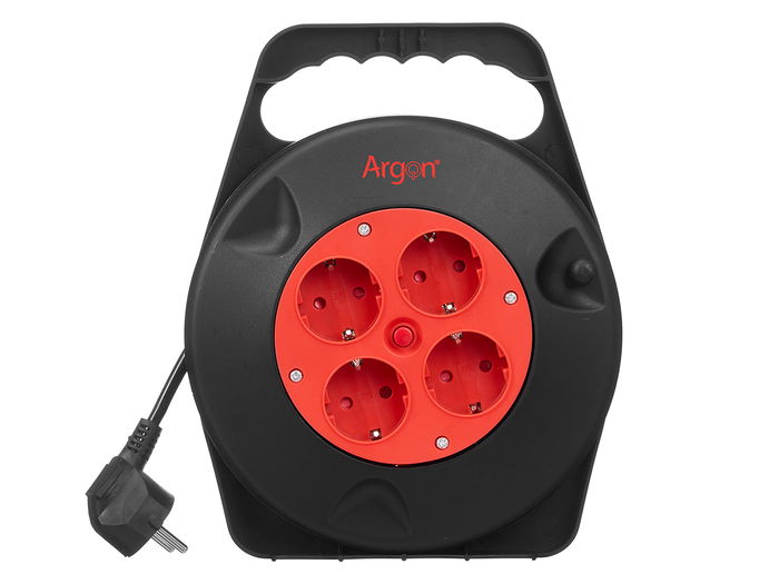 Argon Cable Enrollable 5 Metros Eléctrico 4 Enchufes 2300W Negro/Rojo 25.2x24x9 cm (Set de 6)