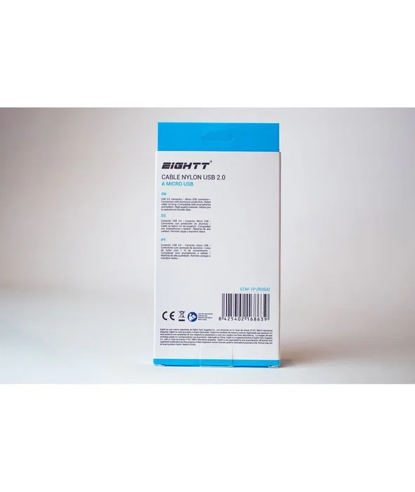 Eightt ECM-1P Cable USB A a Micro USB B, 1 metro, USB 2.0, 480 Mbps, Color Rosa, Nylon, 1 Unidad