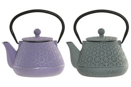 DKD Home Decor Tetera Oriental Malva y Verde de Hierro Colado Inox 600ml (2 Unidades) 12.5 x 15.5 x 15 cm