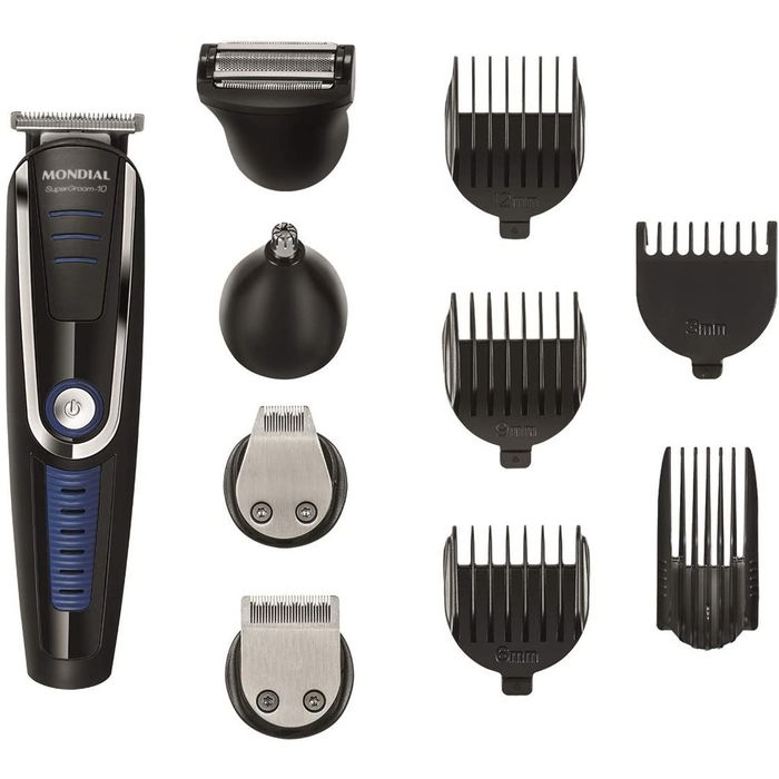 Mondial Cortapelos BG-03 con 5 Cabezales Intercambiables para Cabello, Cuerpo, Barba, Patillas y Nariz/Orejas, Cuchillas de Acero Inoxidable, Batería Recargable