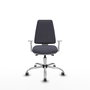 Silla de oficina Elche con mecanismo Asincro tapizada con Tela color Gris oscuro. Equipada con Base cromada, Reposabrazos blancos y Ruedas 65 mm parqué