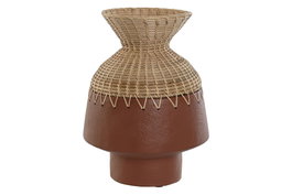 DKD Home Decor Jarrón de Terracota y Ratán 24x24x35 cm