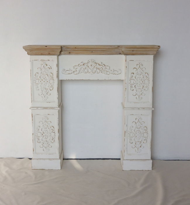 DKD Home Decor Jiayetong 23 Frontal Chimenea Neoclasico Abeto y MDF Blanco y Natural 29.5 x 116 x 120 cm