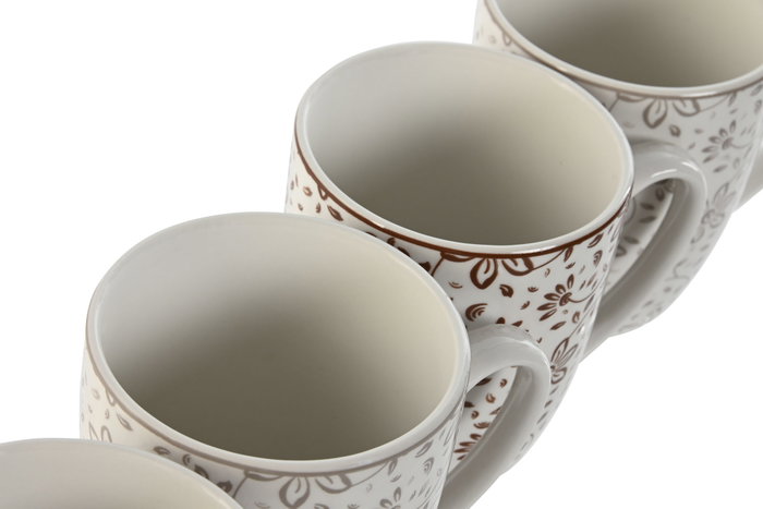 DKD Home Decor Juego de 4 Tazas de Porcelana Flores Beige y Marrón DKD Home Decor Juego de 4 Tazas de Porcelana Flores Beige y Marrón