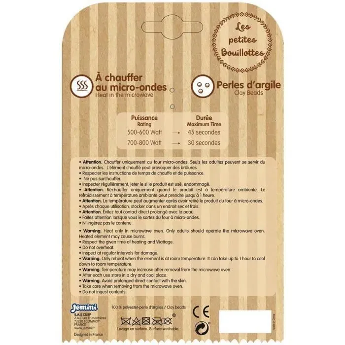 Jemini Peluche Botella de Agua Caliente Pingüino para Microondas Microperlas de Arcilla +/- 19 cm