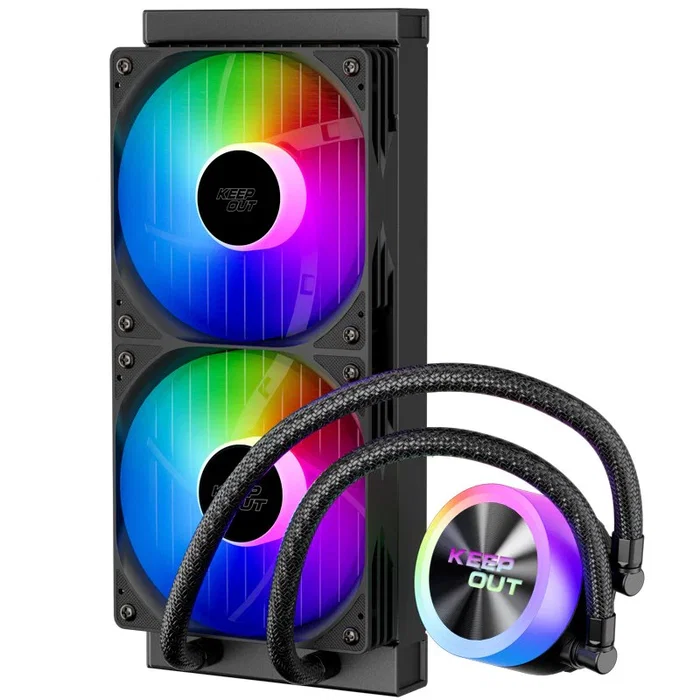 KeepOut XWC-240 Refrigeración Líquida AIO, 240mm, 2 Ventiladores ARGB de 12cm, Compatible con Intel LGA1700/1200/115x y AMD AM5/AM4, Negro