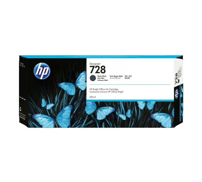 HP Cartucho de Tinta DesignJet 728 Negro Mate 300 ml (F9J68A)