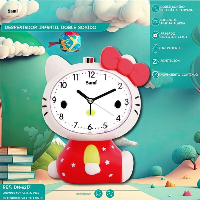 SAMI Despertador Infantil Muñeco Gata con Melodía y Campana, para Niños