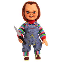 MEZCO TOYZ Muñeco Chucky El Muñeco Diabólico con Sonido y Frases, Figura de Acción de 38cm en PVC con Ropa Real y 7 Puntos de Articulación