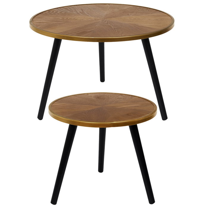 Home Deco Factory Juego de 2 Mesas Nido Lounge Grande d.60cm x h.40cm Pequeña d.40cm x h.33cm Madera Patas Negras Ribete Dorado