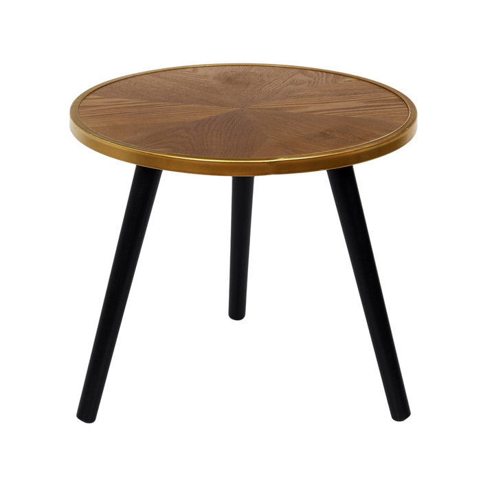 Home Deco Factory Juego de 2 Mesas Nido Lounge Grande d.60cm x h.40cm Pequeña d.40cm x h.33cm Madera Patas Negras Ribete Dorado