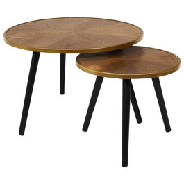 Home Deco Factory Juego de 2 Mesas Nido Lounge Grande d.60cm x h.40cm Pequeña d.40cm x h.33cm Madera Patas Negras Ribete Dorado