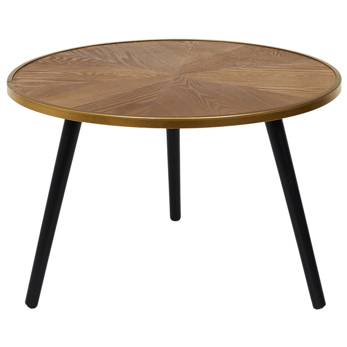 Home Deco Factory Juego de 2 Mesas Nido Lounge Grande d.60cm x h.40cm Pequeña d.40cm x h.33cm Madera Patas Negras Ribete Dorado