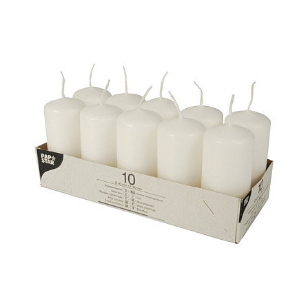 PAPSTAR Velas pilar blancas de 9 cm, pack de 10 unidades PAPSTAR Velas pilar blancas de 9 cm, pack de 10 unidades