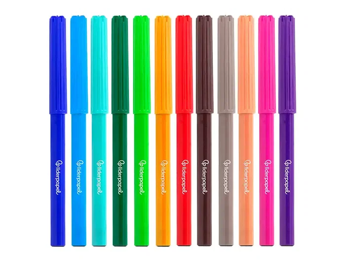 Liderpapel Rotulador Slim Caja 12 Unidades Colores Surtidos Punta Fina 2 mm Tinta Base Agua Lavable