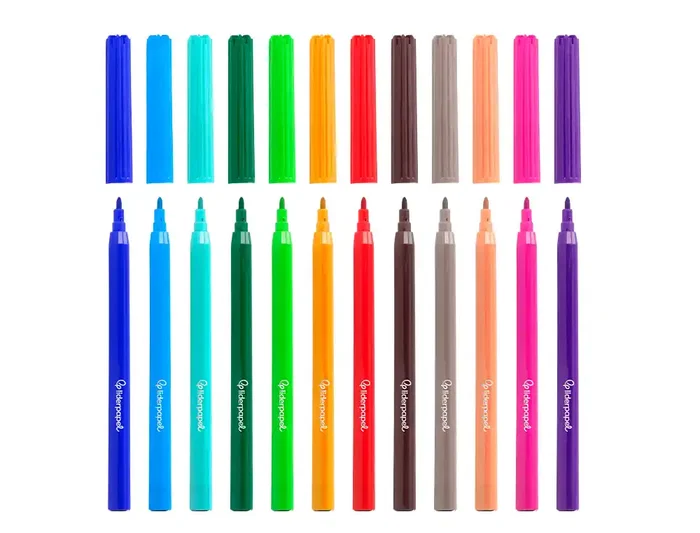 Liderpapel Rotulador Slim Caja 12 Unidades Colores Surtidos Punta Fina 2 mm Tinta Base Agua Lavable