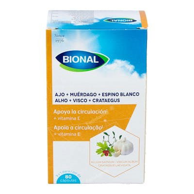 BIONAL Ajo Muerdago Espino Blanco 80 Cap. Apoyo Circulación Salud Corazón Vitamina E
