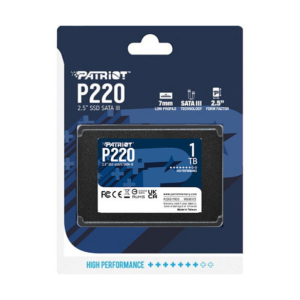 Patriot P220 1 TB SSD SATA III 6 Gb/s, 2.5" Interno para PC/Portátil, 550 MB/s Lectura, 500 MB/s Escritura