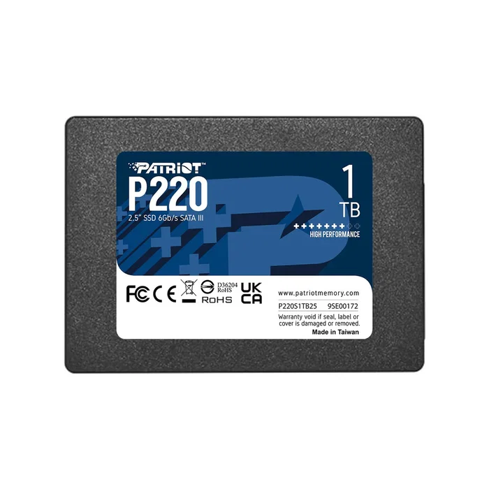 Patriot P220s1tb25 SSD 1TB SATA III 2.5", 550 MB/s Lectura, 500 MB/s Escritura, 50000 IOPS, Soportes SMART y TRIM, para PC/Portátil