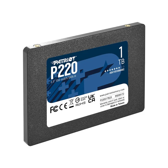 Patriot P220s1tb25 SSD 1TB SATA III 2.5", 550 MB/s Lectura, 500 MB/s Escritura, 50000 IOPS, Soportes SMART y TRIM, para PC/Portátil