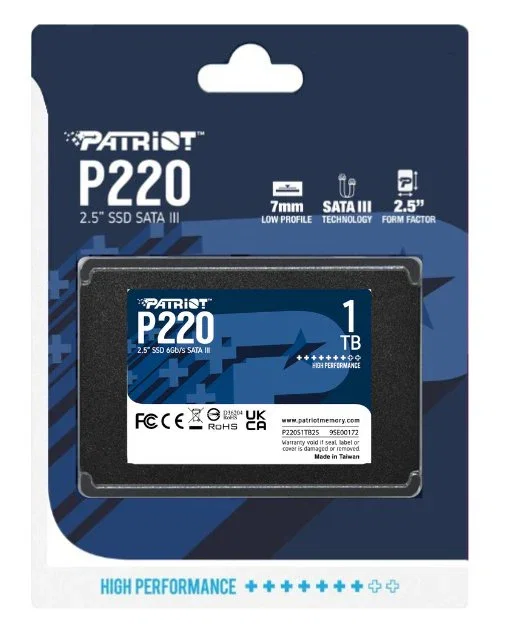 Patriot P220s1tb25 SSD 1TB SATA III 2.5", 550 MB/s Lectura, 500 MB/s Escritura, 50000 IOPS, Soportes SMART y TRIM, para PC/Portátil