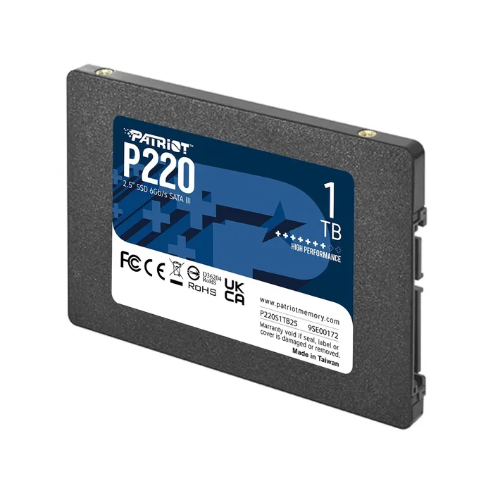 Patriot P220s1tb25 SSD 1TB SATA III 2.5", 550 MB/s Lectura, 500 MB/s Escritura, 50000 IOPS, Soportes SMART y TRIM, para PC/Portátil
