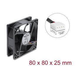 DeLOCK Ventilador axial 48 V DC, 80 x 80 x 25 mm con conector PWM de 4 pines, negro